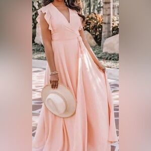 Elegant Pink Wrap Dress